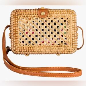 Straw Bag Boho Vintage Rectangular Crossbody Purse Rattan Hand Woven Vietnam